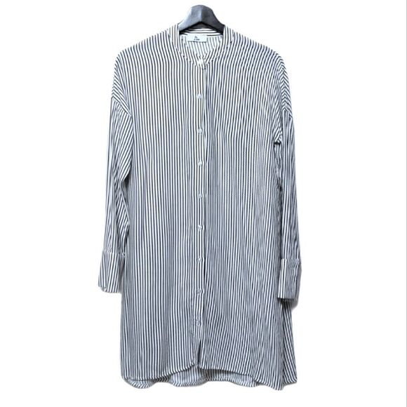 I AM Striped Banded Collar Shirt Dress S - Picture 2 of 7